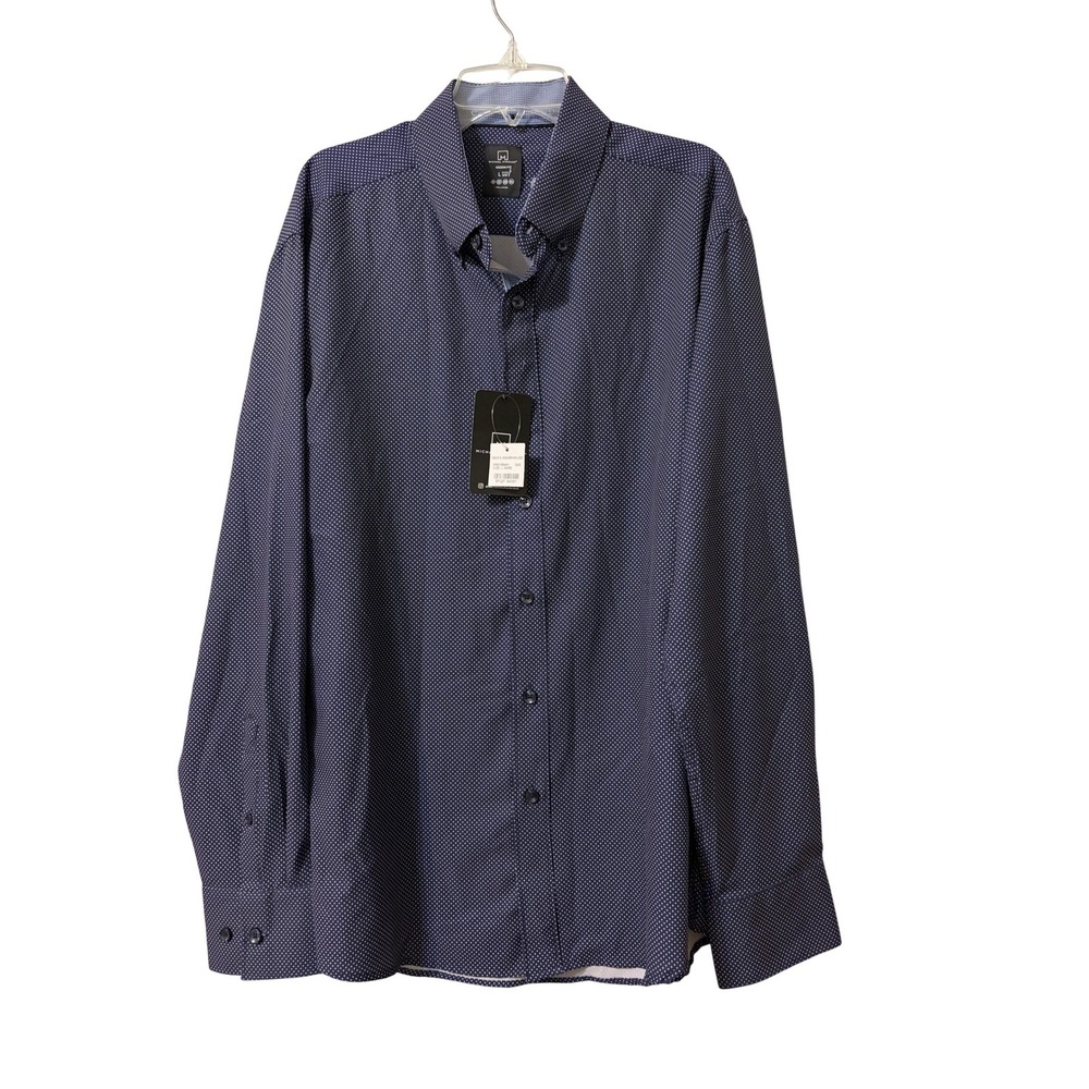 Michael‎ Strahan Mens Navy Polka Dot Modern Fit Dress Shirt 17-17.5 34/35 NWT